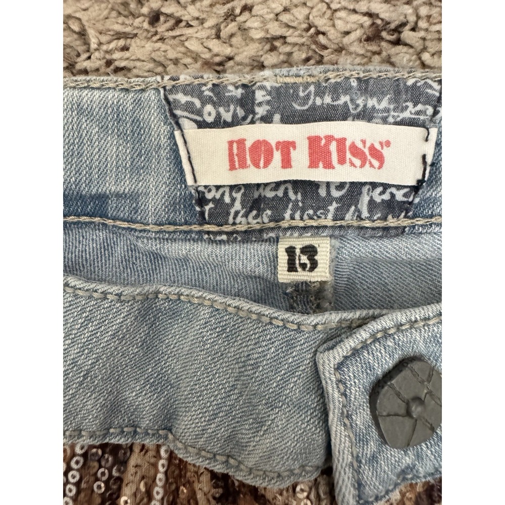 Hot Kiss Womens Junior Cici Distressed Animal Print Sequined Denim Shorts‎ Sz 13 - Picture 4 of 14